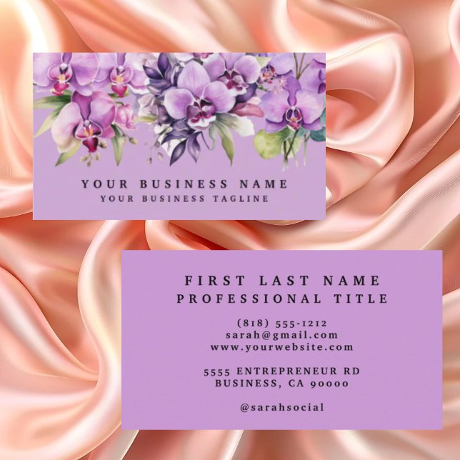 Elegant Purple Orchids Flowers Floral  Business Card (Creator Uploaded)