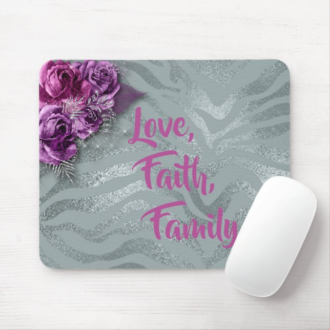 Elegant Purple Orchids Love, Faith, Family Mouse Mat (With Mouse)