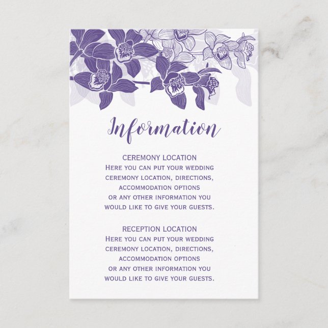 Elegant Purple Orchids Wedding Information Cards (Front)