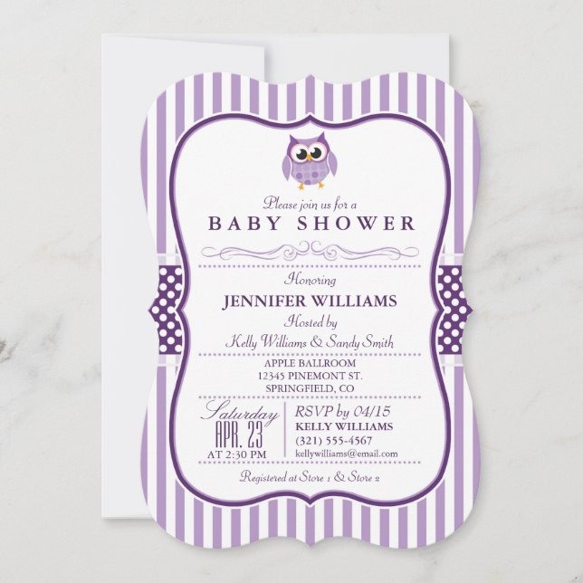 Elegant Purple Owl Baby Shower Invitation (Front)