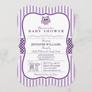 Elegant Purple Owl Baby Shower Invitation