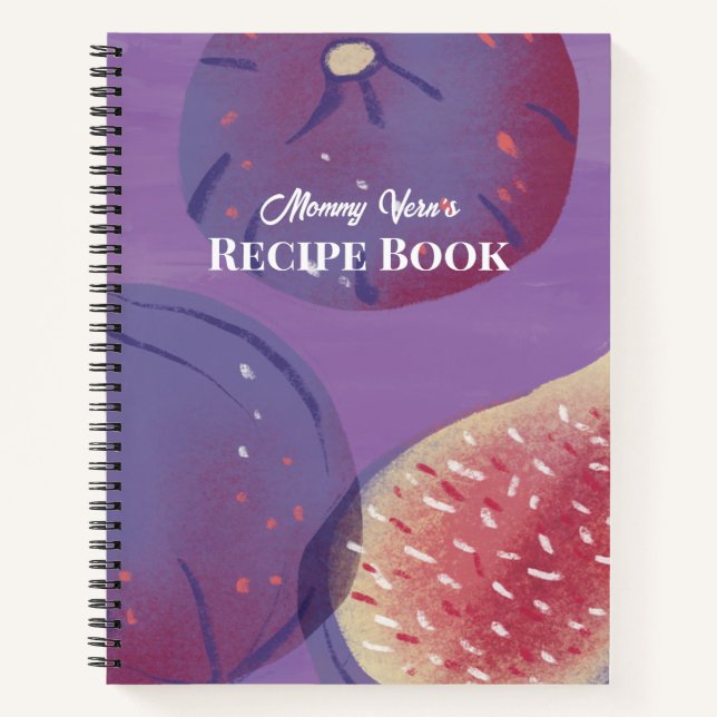 Elegant Purple Painterly Fig Fruit Recipe Notebook (Front)