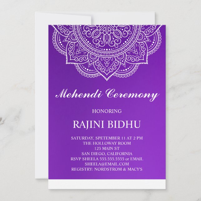 Elegant Purple Paisley Indian Mehndi Ceremony (Front)