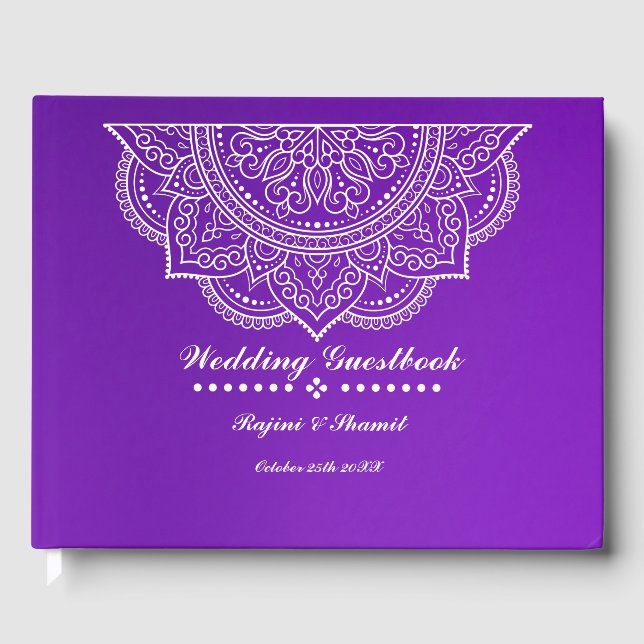 Elegant Purple Paisley Mandala Guest Book (Front)