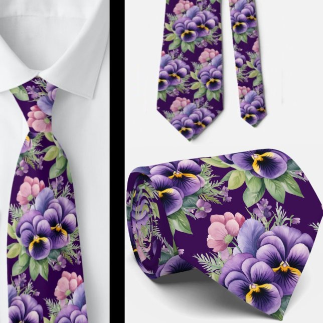 Elegant Purple Pansies Pansy Floral Neck Ties (Creator Uploaded)