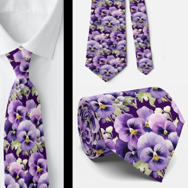 Elegant Purple Pansies Pansy Floral Neck Ties (Creator Uploaded)