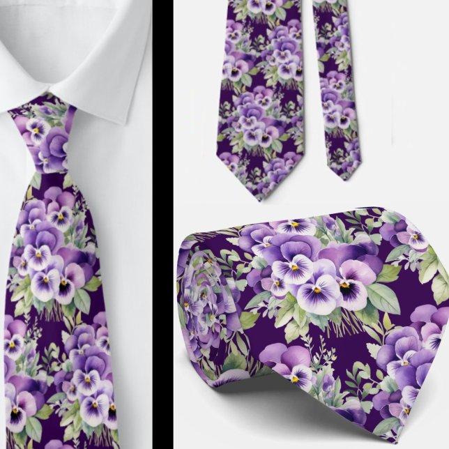 Elegant Purple Pansies Pansy Floral Neck Ties (Creator Uploaded)