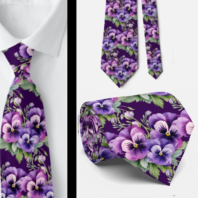 Elegant Purple Pansies Pansy Floral Neck Ties (Creator Uploaded)