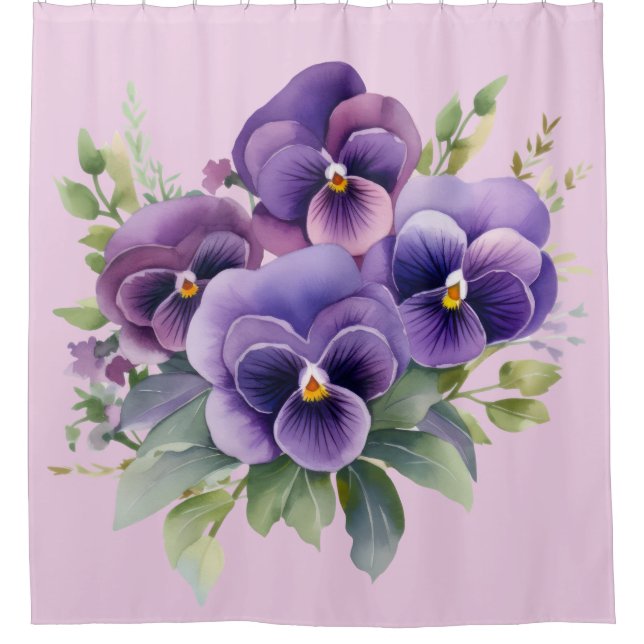 Elegant Purple Pansy Shower Curtain (Front)