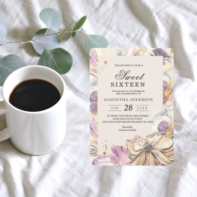 Elegant Purple & Pansy Watercolor Floral Frame Invitation (Creator Uploaded)