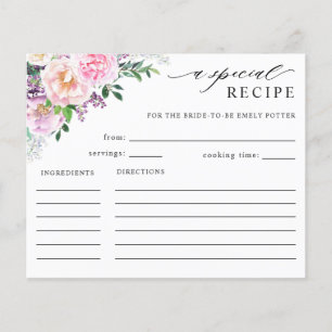 Elegant Purple Pastel Bridal Shower Recipe Card