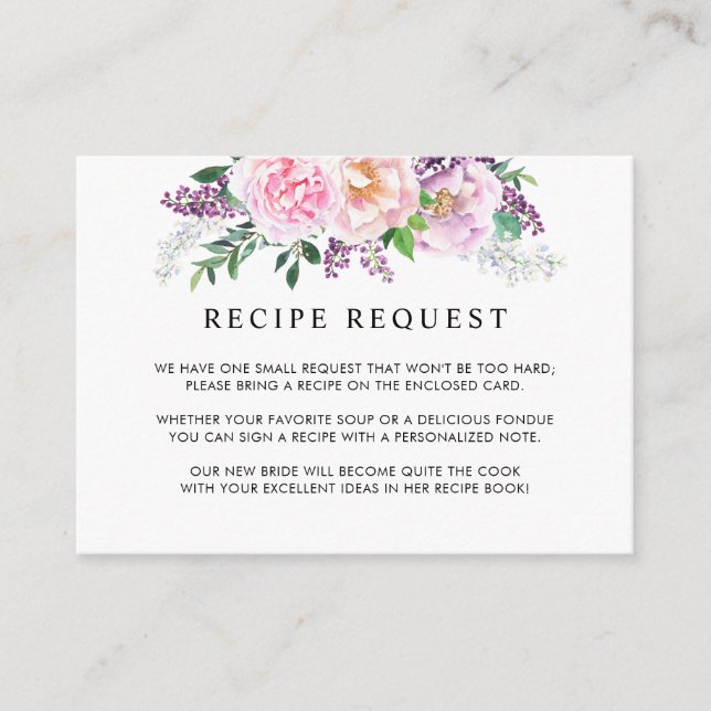 Elegant Purple Pastel Shower / Wedding Recipe Enclosure Card (Front)