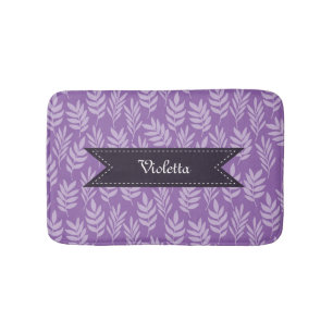 Elegant Purple Pattern Lavender Leaves With Name Bath Mat