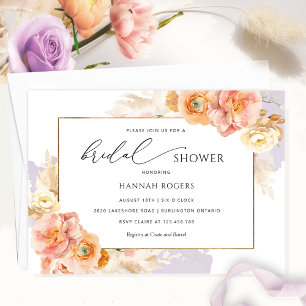 Elegant Purple, Peach and Blush Bridal Shower Invitation