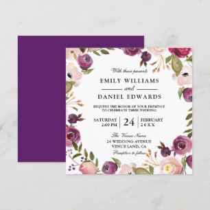 Elegant Purple Peach Pink Floral Wedding Invite