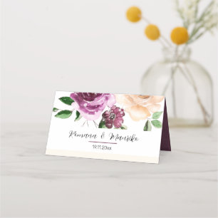 Elegant Purple Peach Watercolor Roses Place Card