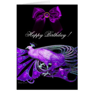 ELEGANT PURPLE PEACOCK,GEM STONE AND BOW BIRTHDAY