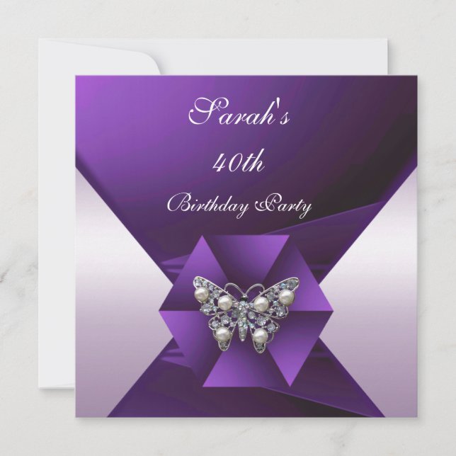 Elegant Purple Pearl Jewel 40th Birthday Invitation (Front)