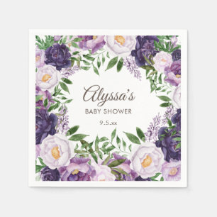 Elegant Purple Peonies Floral Girl Baby Shower Napkin