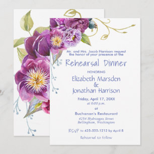 Elegant Purple Peonies Floral Rehearsal Dinner Invitation