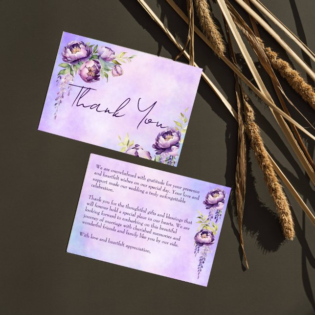 Elegant purple peonies lilac wisteria  thank you card (Elegant purple peonies lilac wisteria thank you card bridal shower thank you wedding thank you card)