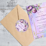 Elegant purple peonies lilac wisteria wedding classic round sticker<br><div class="desc">Elegant purple wedding bridal shower tableware personalised  labels watercolor light lilac purple peonies and wisteria flower blooms labels</div>
