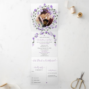 Elegant Purple Peony Floral Wedding  Tri-Fold