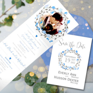 Elegant Purple Peony Floral Wedding   Tri-Fold Invitation