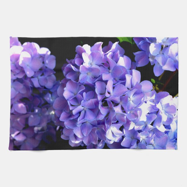 Elegant purple periwinkle floral hydrangeas tea towel (Horizontal)