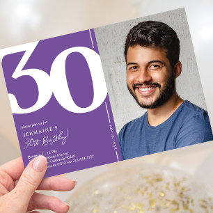 Elegant Purple Photo 30th Birthday Invitation