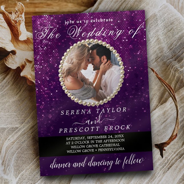 Elegant Purple Photo Calligraphy Wedding Invitatio Invitation (Creator Uploaded)