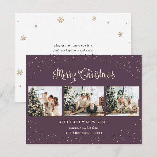 Elegant Purple Photo Collage Christmas Cards (Front/Back)