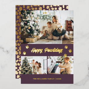 Elegant Purple Photo Happy Pawlidays Gold Foil Holiday Card