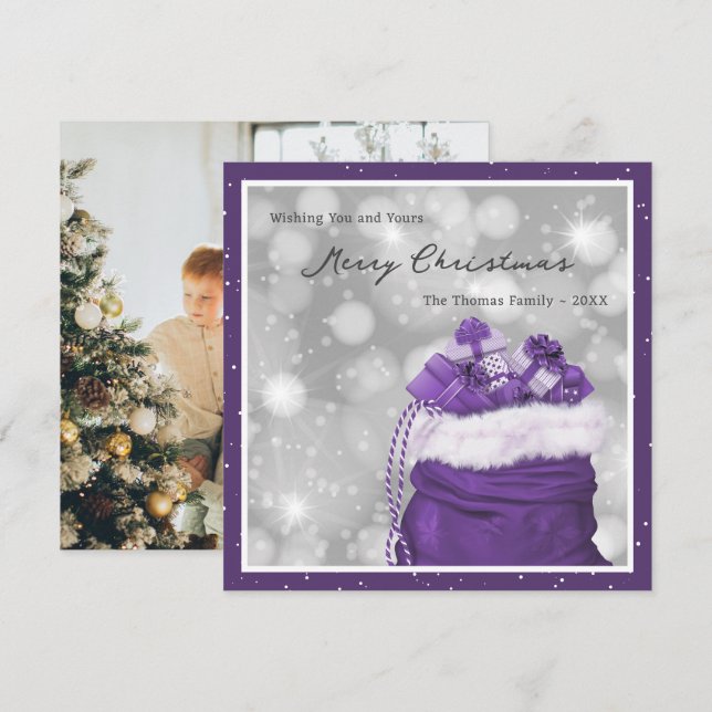 Elegant Purple Photo Merry Christmas Holiday Card (Front/Back)