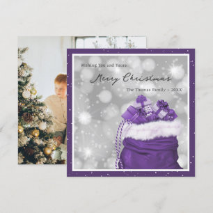 Elegant Purple Photo Merry Christmas Holiday Card