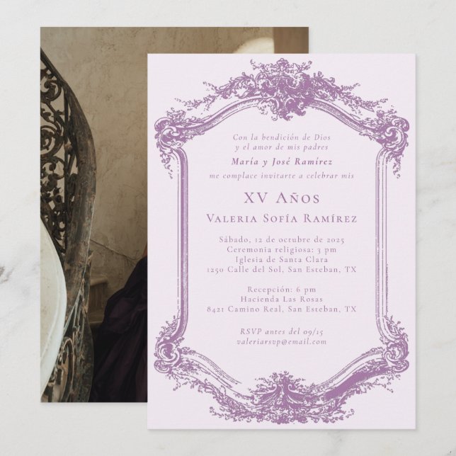 Elegant Purple Photo Quinceañera 15th Birthday Invitation (Front/Back)