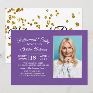 Elegant Purple Photo Retirement Party Invitation