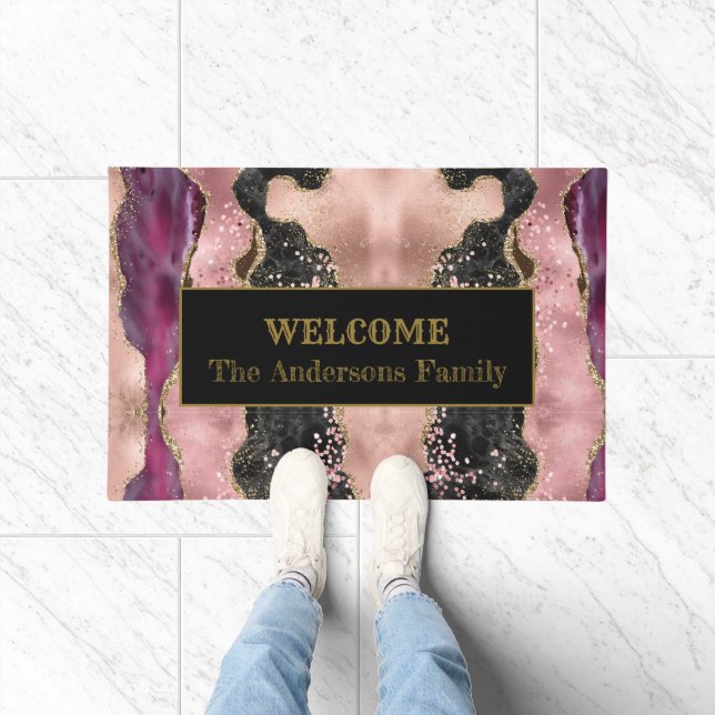 Elegant Purple Pink Agate Welcome Personalised  Doormat (Indoor)