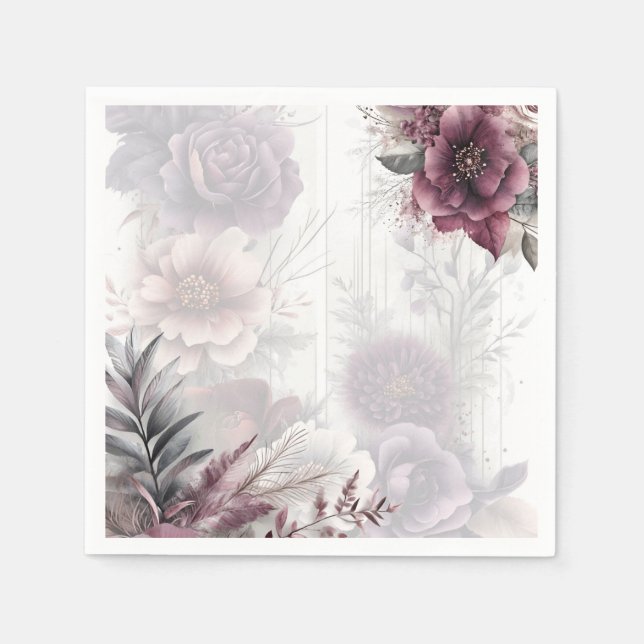 Elegant purple, pink, and maroon floral  napkin (Front)