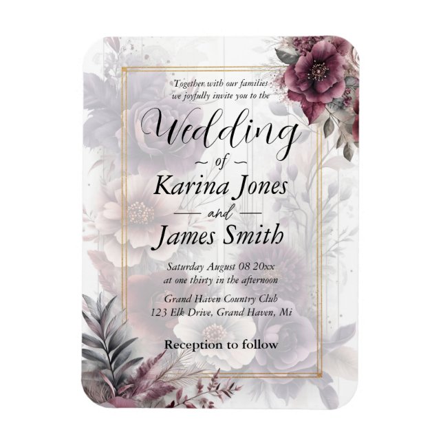 Elegant purple, pink, and maroon floral Wedding  Magnet (Vertical)
