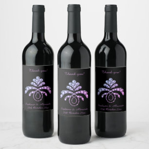 ELEGANT PURPLE PINK DIAMOND WINE LABEL