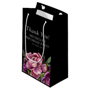Elegant Purple Pink Floral Black Birthday Small Gift Bag