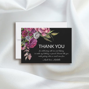 Elegant Purple Pink Floral Black Birthday  Thank You Card