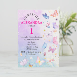 Elegant Purple Pink Floral Butterfly Birthday  Invitation