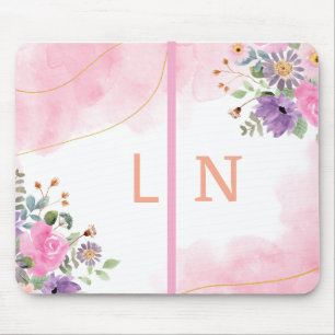 Elegant Purple Pink Floral Monogram Initial Journa Mouse Mat