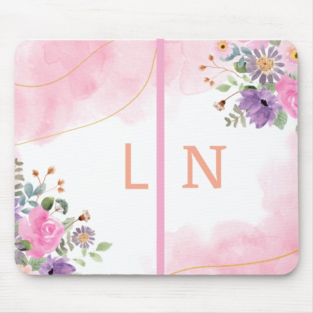 Elegant Purple Pink Floral Monogram Initial Journa Mouse Mat (Front)