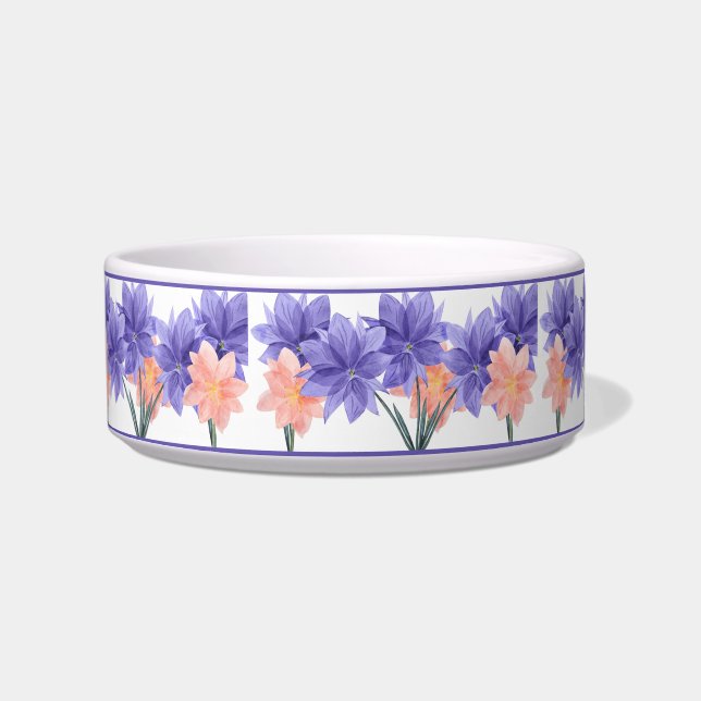 Elegant Purple Pink Flower Floral Pattern Dog Cat Bowl (Front)