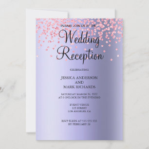 Elegant Purple Pink Glitter Wedding Reception  Invitation