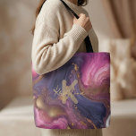Elegant Purple Pink Gold Liquid Marble Agate  Tote Bag<br><div class="desc">Add a touch of artistic luxury to your daily routine with this stunning liquid marble tote bag. This modern design features a mesmerizing blend of deep violet, magenta, and amethyst purple swirls, accented by faux gold foil textures and fluid alcohol ink effects. The design features a prominent, elegant template for...</div>