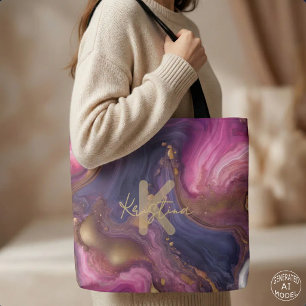 Elegant Purple Pink Gold Liquid Marble Agate Tote Bag